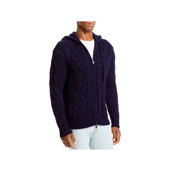 THE MENS STORE Mens Navy Collarless Full Zip Wool Blend Sweater L - Picture 1 of 2